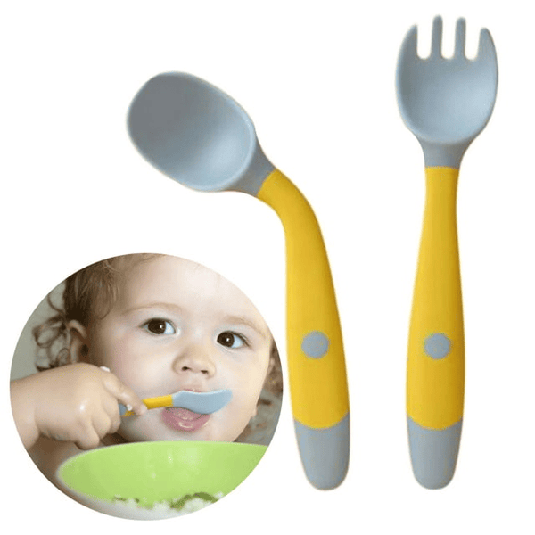 FACEGA Baby Training Spoons Forks 1 Sets with Travel Case, Toddler Feeding Utensils Set Children Tableware Travel Set BPA Free Self-Feeding Learning Spoons Forks for Kids Yellow EasyOptionXY LLC