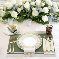 175 Piece Gold Dinnerware Set 25 Guest-50 Gold Lace Plastic Plates-25 Gold Plastic Silverware-25 Gold Plastic Cups-25 Linen Feel Gold Paper Napkins, FOCUSLINE Disposable Dinnerware Set EasyOptionXY LLC