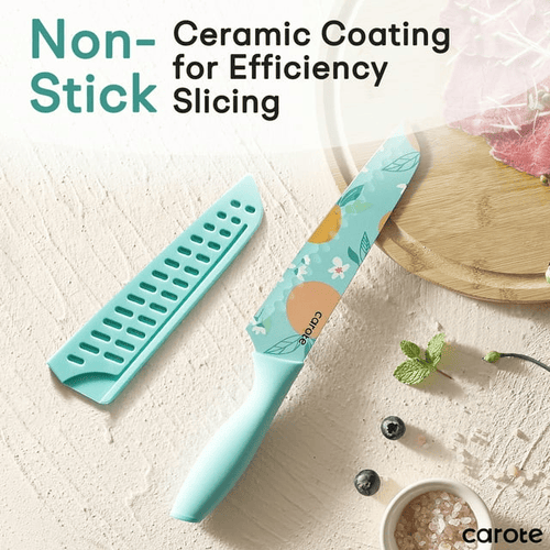 CAROTE 12 Pieces Kitchen Knife Set, Stainless Steel Knife Set With 6 Blade Guards, Nonstick Creamic Coating, Razor-Sharp, Dishwasher Safe EasyOptionXY LLC