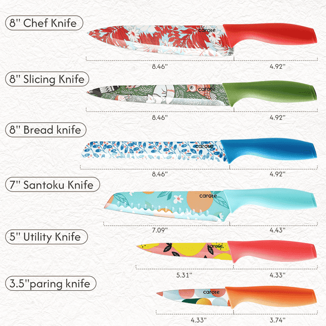 CAROTE 12 Pieces Kitchen Knife Set, Stainless Steel Knife Set With 6 Blade Guards, Nonstick Creamic Coating, Razor-Sharp, Dishwasher Safe EasyOptionXY LLC