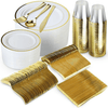 600 Piece Gold Plastic Dinnerware Set Including Plates, Cutlery and Cups EasyOptionXY LLC