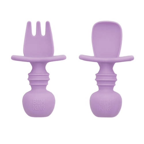 Bumkins Baby Feeding Chewtensils, Training Fork and Spoon Set, Utensils Ages 6 Mos+ (Lavender) EasyOptionXY LLC