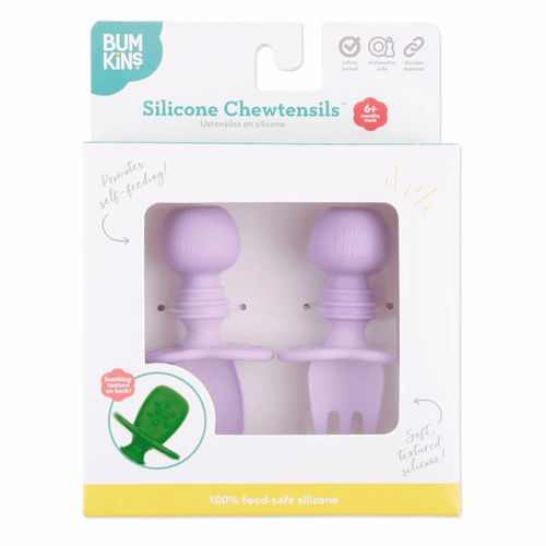 Bumkins Baby Feeding Chewtensils, Training Fork and Spoon Set, Utensils Ages 6 Mos+ (Lavender) EasyOptionXY LLC