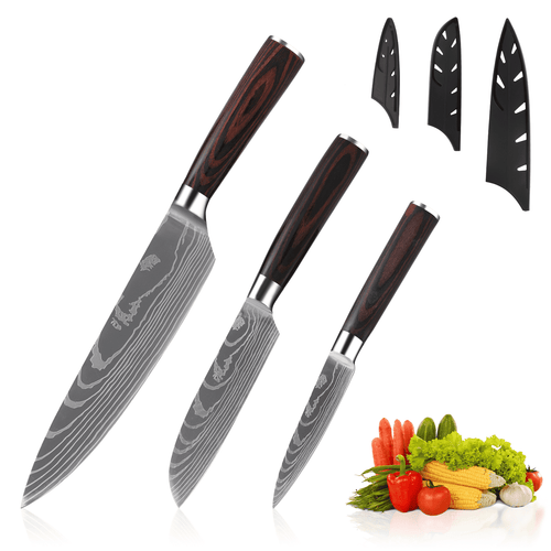 Oserlo Knife Set 3 for Kitchen, Japanese Chef Knife Set, Non-stick Coated High Carbon Stainless Steel Knife Sets for Kitchen with Block, 3 Piece EasyOptionXY LLC