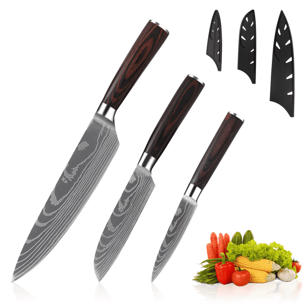Oserlo Knife Set 3 for Kitchen, Japanese Chef Knife Set, Non-stick Coated High Carbon Stainless Steel Knife Sets for Kitchen with Block, 3 Piece EasyOptionXY LLC