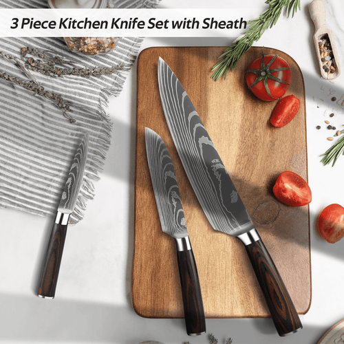 Oserlo Knife Set 3 for Kitchen, Japanese Chef Knife Set, Non-stick Coated High Carbon Stainless Steel Knife Sets for Kitchen with Block, 3 Piece EasyOptionXY LLC