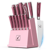 imarku 16-Pieces Kitchen Knife Set, High Carbon Stainless Steel Knives Set for Kitchen, Ultra Sharp Knife Block Set with Sharpener, Pink EasyOptionXY LLC