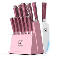 imarku 16-Pieces Kitchen Knife Set, High Carbon Stainless Steel Knives Set for Kitchen, Ultra Sharp Knife Block Set with Sharpener, Pink EasyOptionXY LLC