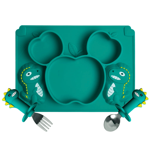 AWINNER Divided Toddler Baby Plates, Spoon and Fork Combo, BPA Free Safe Utensil for Kids and Toddler (Green) EasyOptionXY LLC