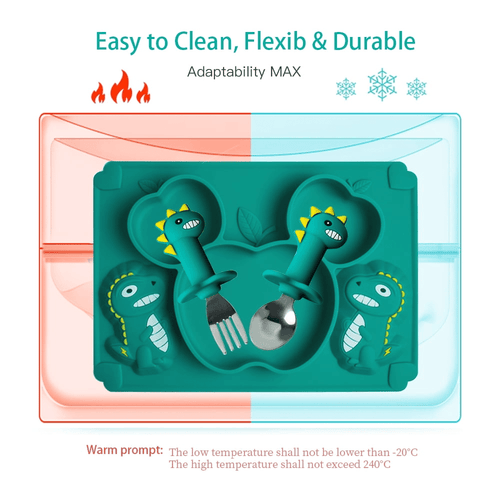 AWINNER Divided Toddler Baby Plates, Spoon and Fork Combo, BPA Free Safe Utensil for Kids and Toddler (Green) EasyOptionXY LLC