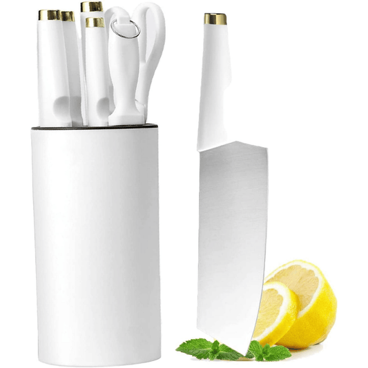 Kitchen Knife Set with Block, 7-Pieces High Carbon Stainless Steel Chef Knife Sets,White Knife Set with Sharpener Scissors for Cutting Slicing Dicing Chopping EasyOptionXY LLC