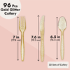 96 Pack Gold Glitter Plastic Silverware for Wedding Party Supplies, Cutlery Includes Forks, Spoons, and Knives (Serves 32) EasyOptionXY LLC