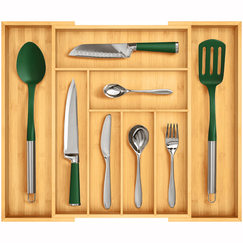 Royal Craft Wood Kitchen Drawer Organizer 6-8 Slot, Expandable Silverware Utensil Organizer 17.00 x 19.00 x 2.00 Inches Natural Bamboo EasyOptionXY LLC