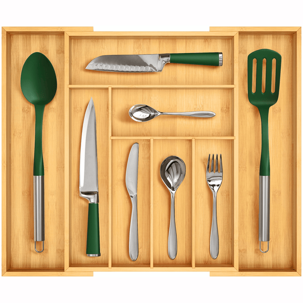 Royal Craft Wood Kitchen Drawer Organizer 6-8 Slot, Expandable Silverware Utensil Organizer 17.00 x 19.00 x 2.00 Inches Natural Bamboo EasyOptionXY LLC