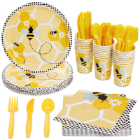 144 Piece Bumble Bee Party Supplies - Serves 24 Party Plates, Napkins, Cups, and Cutlery for What Will It Bee Gender Reveal Decorations EasyOptionXY LLC