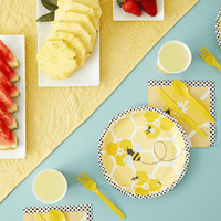 144 Piece Bumble Bee Party Supplies - Serves 24 Party Plates, Napkins, Cups, and Cutlery for What Will It Bee Gender Reveal Decorations EasyOptionXY LLC