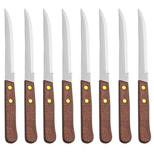 8 Pack Serrated Steak Knives Stainless Steel Knife Set Wooden Utensil Cutlery EasyOptionXY LLC