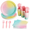 144 Piece Pastel Rainbow Birthday Party Supplies, Dinnerware with Paper Plates, Napkins, Cups, and Pink Cutlery (Serves 24) EasyOptionXY LLC