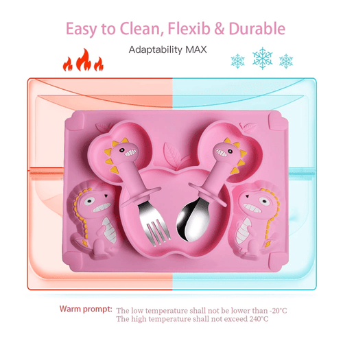 AWINNER Divided Toddler Baby Plates, Spoon and Fork Combo, BPA Free Safe Utensil for Kids and Toddler (Pink) EasyOptionXY LLC