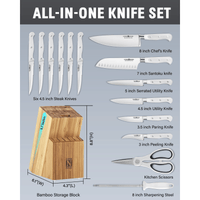 Cook N Home Kitchen Knife Set with Bamboo Storage Block 15-Piece, High Carbon Stainless Steel Blade, White EasyOptionXY LLC