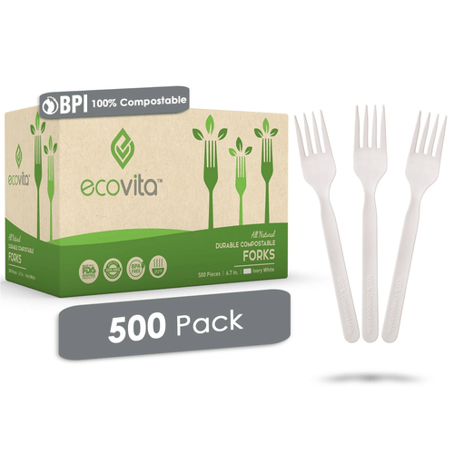 100% Compostable Forks - Disposable Eco Fork Utensil Sets 500 PCS - Eco Friendly Alternative to Plastic Forks | Ecovita EasyOptionXY LLC