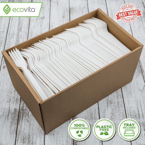 100% Compostable Forks - Disposable Eco Fork Utensil Sets 500 PCS - Eco Friendly Alternative to Plastic Forks | Ecovita EasyOptionXY LLC