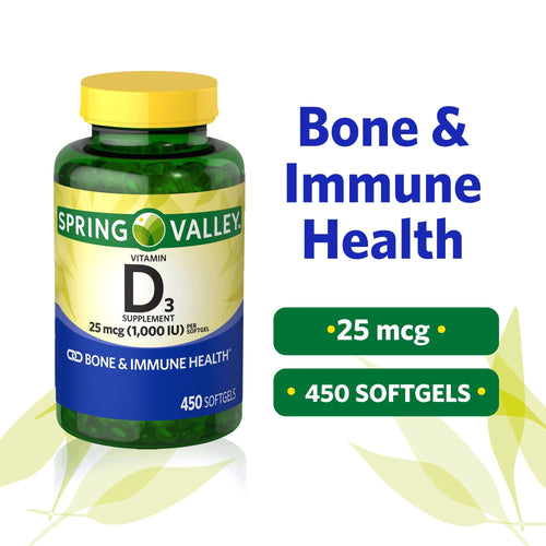 Spring Valley Vitamin D3 Softgels; 25mcg; 1; 000 IU; 450 Count EasyOptionXY LLC