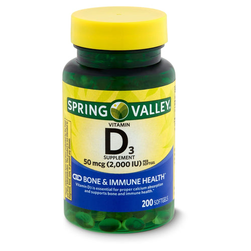 Spring Valley Vitamin D3 Supplement; 50 mcg 2; 000 IU; 200 Count EasyOptionXY LLC