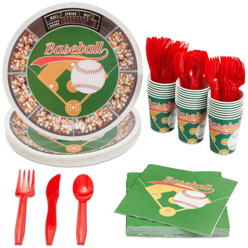 144 Piece Baseball Birthday Party Supplies with Baseball Plates, Napkins, Cups, and Cutlery for Boys and Girls, Decorations (Serves 24) EasyOptionXY LLC