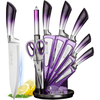 Knife Set, 9-Pieces Purple Gradient Handle Stainless Steel Chef Knife Set, Ultra Sharp Non-stick Cooking Knife Set with Acrylic Stand for Cutting Chopping Slicing Dicing EasyOptionXY LLC