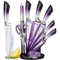 Knife Set, 9-Pieces Purple Gradient Handle Stainless Steel Chef Knife Set, Ultra Sharp Non-stick Cooking Knife Set with Acrylic Stand for Cutting Chopping Slicing Dicing EasyOptionXY LLC