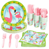 144-Piece Pink Flamingo Birthday Party Supplies, Paper Plates, Napkins, Cups, Cutlery for Summer Hawaiian Themed Party, Girl Baby Shower Decorations (Serves 24 Guests) EasyOptionXY LLC