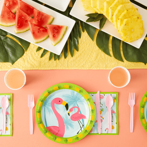144-Piece Pink Flamingo Birthday Party Supplies, Paper Plates, Napkins, Cups, Cutlery for Summer Hawaiian Themed Party, Girl Baby Shower Decorations (Serves 24 Guests) EasyOptionXY LLC