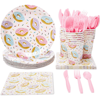 144 Piece Donut Grow Up Party Supplies - Serves 24 Sprinkle Paper Plates, Napkins, Cups and Cutlery for Two Sweet Birthday Decorations EasyOptionXY LLC
