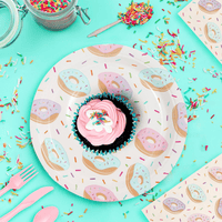 144 Piece Donut Grow Up Party Supplies - Serves 24 Sprinkle Paper Plates, Napkins, Cups and Cutlery for Two Sweet Birthday Decorations EasyOptionXY LLC