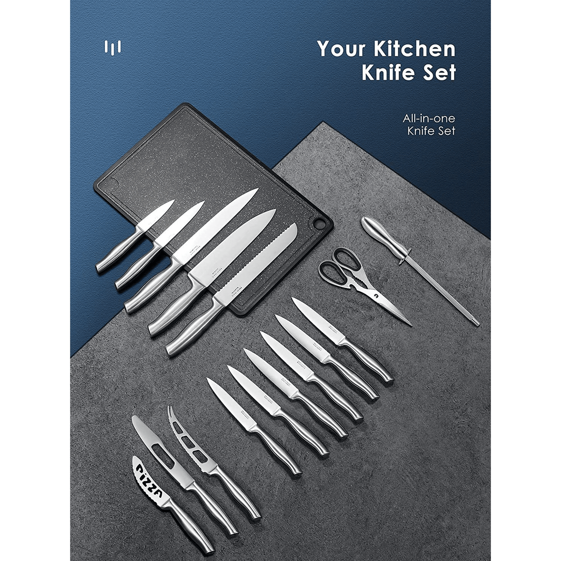 Stainless Steel Knife Set, 17 Pieces Kitchen Knife Set, Super Sharp Chef Knife Set with Acrylic Stand and Serrated Steak Knives EasyOptionXY LLC