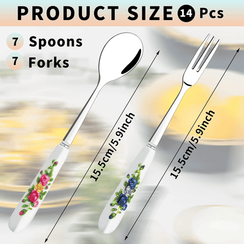 14 Pcs Dessert Forks and Spoons Silverware Set,Stainless Steel Small Appetizer Forks,Mini Coffee Spoons Salad Fork with Ceramics Handle,Cake Forks Tea Spoons for Dessert,Salad,Appetizer,Cocktail,Fruit EasyOptionXY LLC