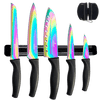 SiliSlick Kitchen Knife Set, Titanium Coated Stainless Steel Colorful Blades, Chef, Bread, Santoku Utility & Paring Knives, Magnetic Mounting Rack & Portable Sharpener EasyOptionXY LLC