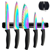 SiliSlick Kitchen Knife Set, Titanium Coated Stainless Steel Colorful Blades, Chef, Bread, Santoku Utility & Paring Knives, Magnetic Mounting Rack & Portable Sharpener EasyOptionXY LLC