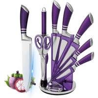 Kitchen Knife Set, 9-Pieces Purple Professional Chef Knife Set with Hollow Handle, Ultra Sharp Stainless Steel Knife Block Set with Accessories for Cutting Slicing Dicing Chopping EasyOptionXY LLC