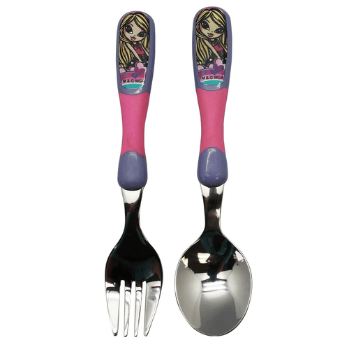2pcs Bratz Pink and Purple Colored Handle Stainless Steel Spoon and Fork Set EasyOptionXY LLC