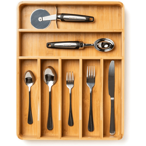 SMIRLY 7-Slot Bamboo Kitchen Drawer Organizer Space Saving Utensil Tray EasyOptionXY LLC