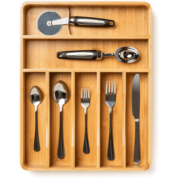 SMIRLY 7-Slot Bamboo Kitchen Drawer Organizer Space Saving Utensil Tray EasyOptionXY LLC