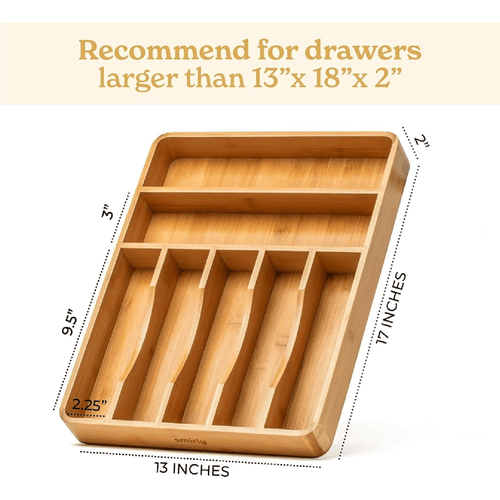 SMIRLY 7-Slot Bamboo Kitchen Drawer Organizer Space Saving Utensil Tray EasyOptionXY LLC