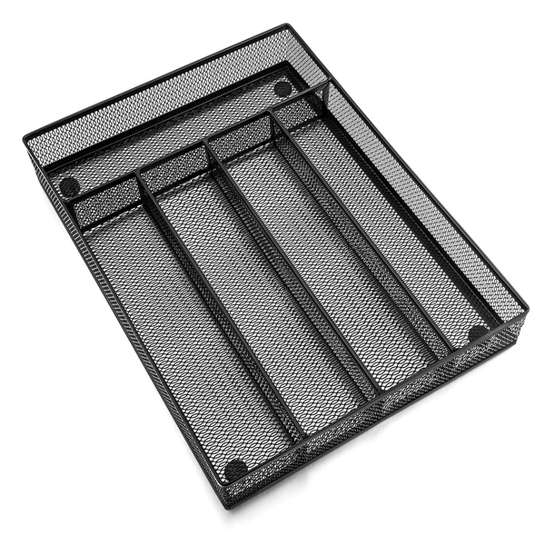 Black Kitchen Drawer Organizer, Walchoice Metal Mesh Silverware Organizer, Cutlery Holder Tray for Kitchen Drawers, 5 Compartment - 12.5 x 9.25 x 2 inch EasyOptionXY LLC