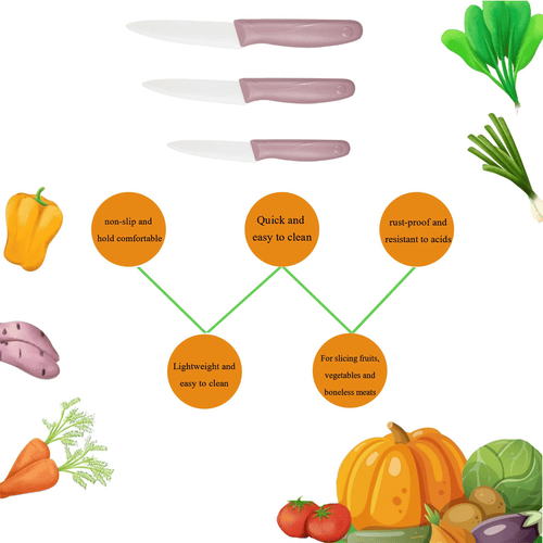 Maxfavor Pink 3pcs Ceramic Kitchen Knife Set Slicing Utility Paring 4" 5" 6" Knives Blade + Base EasyOptionXY LLC