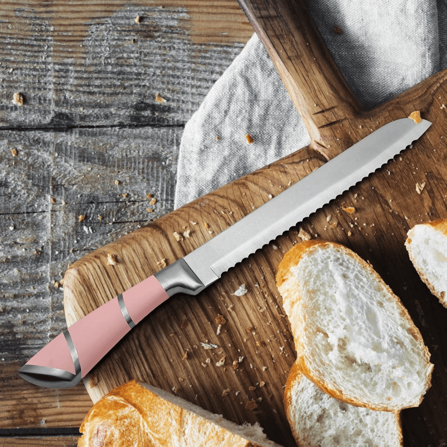 Kitchen Knife Set, 9-Pieces Pink Sharp Non-Stick Coated Chef Knives Block Set,Stainless Steel Knife Set for Kitchen with Sharpener for Cutting Slicing Dicing Chopping (Pink) EasyOptionXY LLC