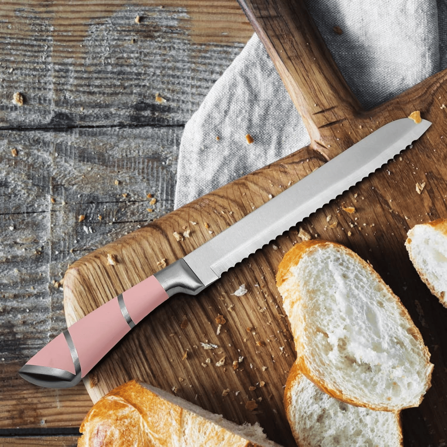 Kitchen Knife Set, 9-Pieces Pink Sharp Non-Stick Coated Chef Knives Block Set,Stainless Steel Knife Set for Kitchen with Sharpener for Cutting Slicing Dicing Chopping (Pink) EasyOptionXY LLC