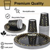202pcs Eco-Friendly Disposable Black and Gold Paper Plates Cutlery Napkins Cups Tablecloth Banner Supplies Bulk, Non-Plastic Dinnerware Decorations for Party Wedding Birthday Dinner Dessert (25 Guest) EasyOptionXY LLC