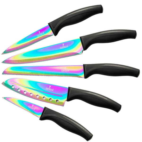 SiliSlick Kitchen Knife Set Titanium Coated Sharp Stainless Steel Rainbow Blades in its Own Sheath EasyOptionXY LLC